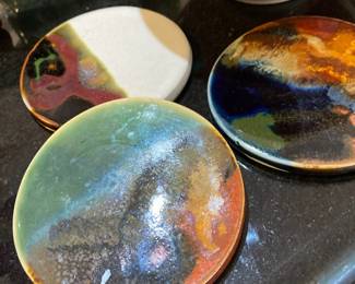Set of 3 Multicolored Pottery Coasters
