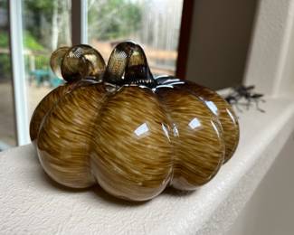 Brown/Amber Blown Glass Pumpkin with Swirl Pattern