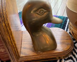 Oak/Brass Duck Head Bookends