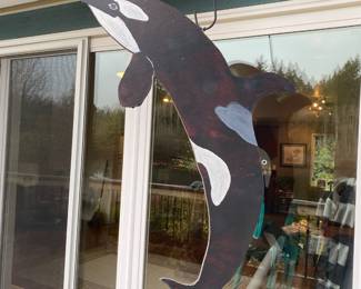 Metal Hand Painted Whale Outdoor Decor
