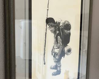 Framed & Matted Pen Drawing Print "The Hiker" Signed by Dacie McCallum