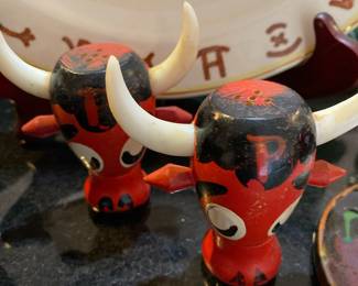 1950's Wooden Red Bull Salt & Pepper Shakers - Made in Japan