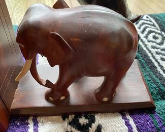 Wood Carved Elephant Bookends