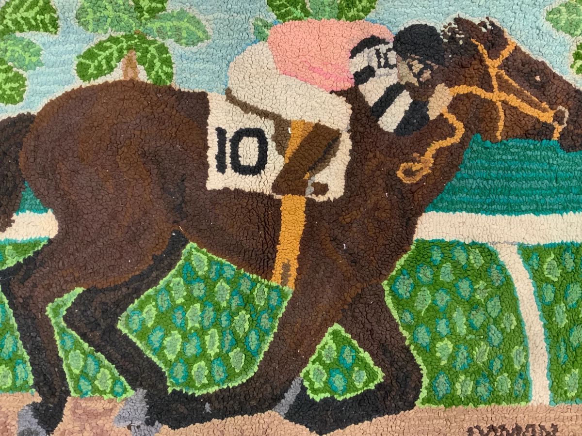 ROMAN BROTHER Signed Vntg Hand Hooked Rug