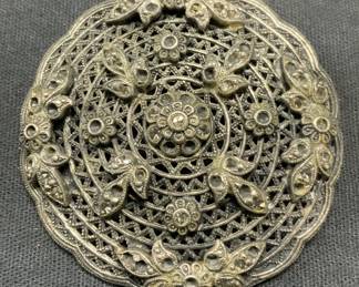 Vintage Silver Tone Crystal Flower Brooch