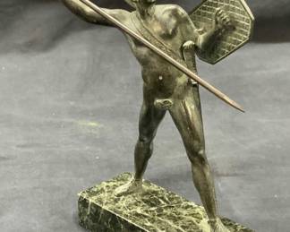 Bronze Roman Warrior Figural On Marble, France