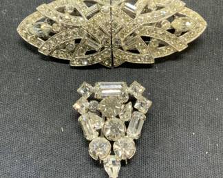 Lot 2 Vintage Silver Tone Crystal Fur Clips