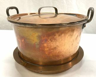 Collectible Vtg Lidded Copper Pot, Iron Handles
