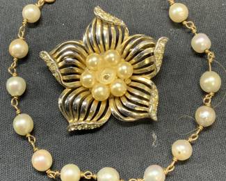 Lot 2 Vintage Boucher Faux Pearl Flower Brooch +