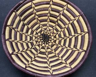 Handmade Tan & Brown Woven Straw Bowl