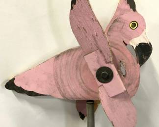 Wood Flamingo Folk Art Wind Whirligig on Pole 49in