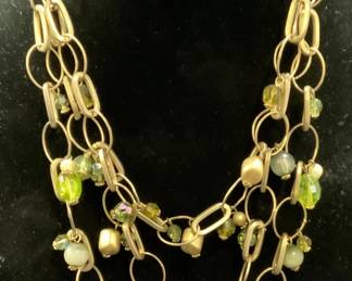 Gold Tone Green Crystal Necklace