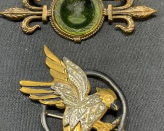 Lot 3 Jewelry Glass Intaglio Cameo Brooch, More