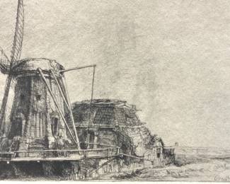 Rembrandt 1641 Windmill On Paper Etching