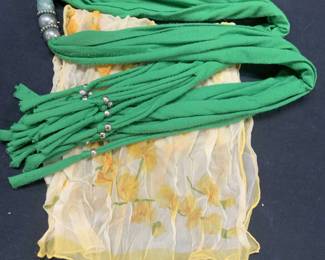 Yellow & Green Tassel Cotton Blend Scarves