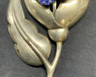 Vintage Silver Tone Crystal Flower Brooch, 3.5 In