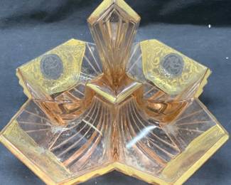 Pink & Gilt Indiana Glass Tray