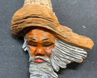Signed GO Figural Carved Driftwood Brooch