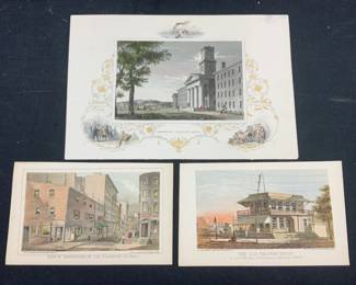 3 Antique Full Color Land & Cityscape Lithos 1860s