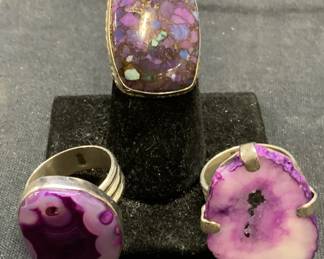 Lot 3 Sterling Silver Geode Rings, More