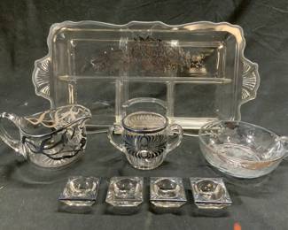 Lot 8 Glassware W Silver Plate Adornments