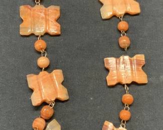 Vintage Pink Carved Stone Pendant Necklace