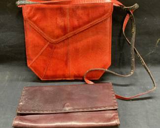 Lot 2 Shoe Strings Red Leather Handbag, Wallet