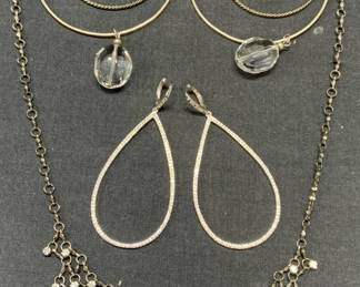 Lot 3 Silver Tone Crystal Dangle Earrings, More