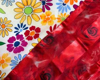 Robert Cosly Floral Silk Scarf & Red Rose Scarf, 2