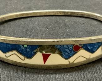 Signed Silver Tn Enamel & Abalone Bracelet