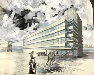 Set4 Vintage Hand Drawn Mixed Media Building Plans