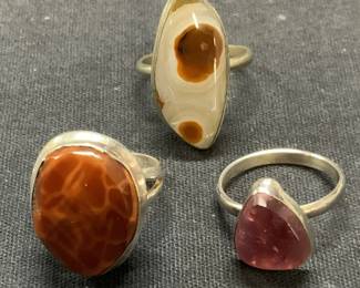 Lot 3 Sterling Silver Gemstone Rings