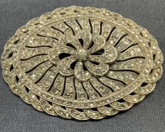 Vintage Silver Tone Crystal Brooch