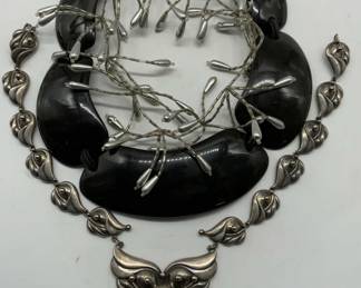 Lot 3 Horn Necklace, Silver Necklace, More