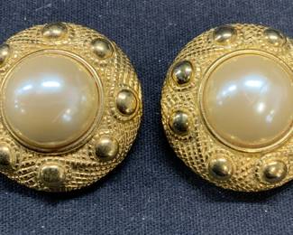 Vintage Gold Tone Faux Pearl Earrings