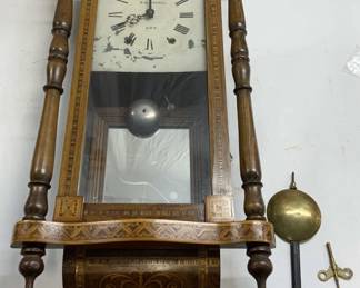 AH MAYALL HAY Antique Inlaid Wooden Wall Clock