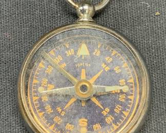 Vintage Silver Tone Pocket Compass