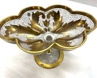 Hand Painted 24k Gilt Footed Glass Tazza