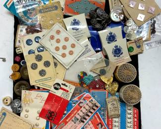Large Lot of Sewing Access, Buttons, Hooks, Eng