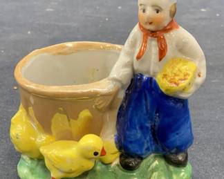 Vintage Figural W Chickens Porcelain Planter Japan