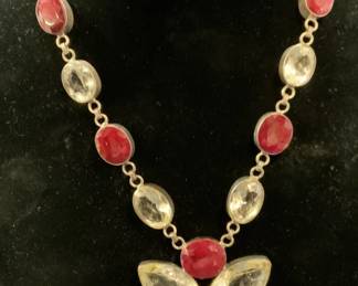 Sterling Silver Ruby & Quartz Pendant Necklace