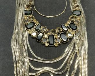 Lot 3 Vintage Silver Tn Crystal Bib Necklace, More