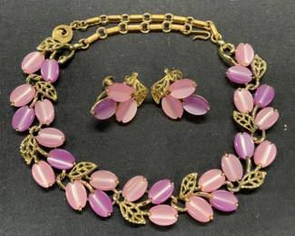 2 LISNER Purple Crystal Necklace & Earrings