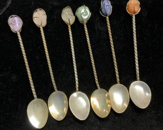 Set 18 Demitasse Spoons w Polished Gemstone, NIP