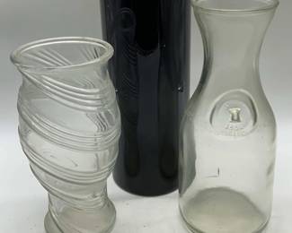 Lot 3 Laslo MIKASA Black Cylinder Vase, More