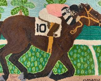 ROMAN BROTHER Signed Vntg Hand Hooked Rug