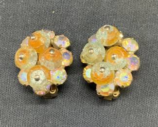 Vintage Gold Tone Orange Crystal Earrings