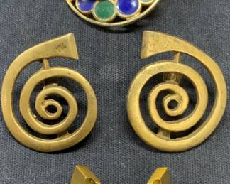 Lot 3 Vintage Gilt Alva Studios Earrings, More