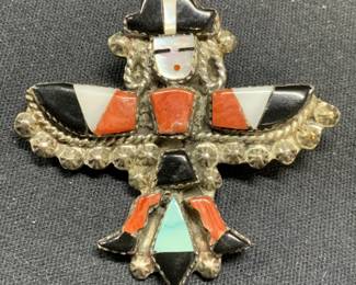 Sterling Silver Coral Mother of Pearl Figural Brooch