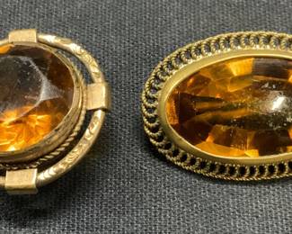 Lot 2 Vintage Gold Tone Crystal Brooch & Pendant